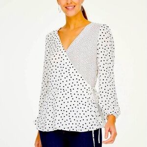 LOFT Polka Dot Wrap Blouse - Black and White